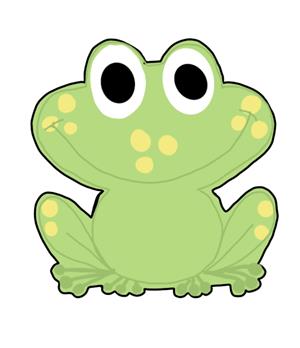 A digital little green frog smiling, this is an example of the cookie that will be decorated in this workshop