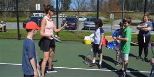 Children learn tennis from their instructor