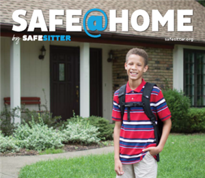 Safe @ Home Logo above a young boy standing outside his home